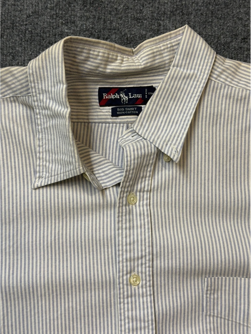 Ralph Lauren Big Shirt Men’s XXL Blue White Stripe Oxford Cotton Shirt